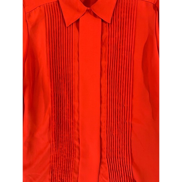 CHRISTIE & JILL Blouse Size 10 RED Polyester Sateen Pleated Hidden Button Collar - Picture 4 of 13